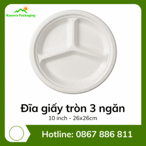 Đĩa giấy tròn 3 ngăn 10 inch 26x26cm