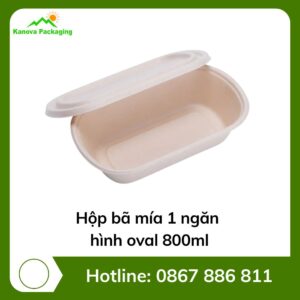 Hộp bã mía 1 ngăn hình oval 800ml