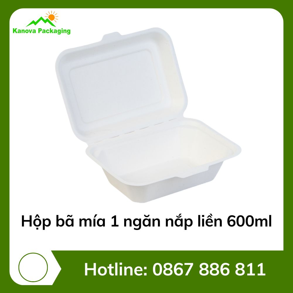 hop-ba-mia-1-ngan-nap-lien-600ml Hộp bã mía 1 ngăn nắp liền 600ml