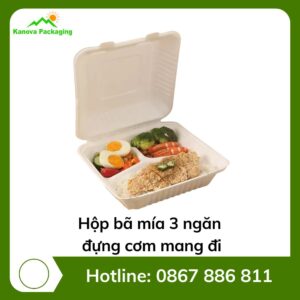 Hộp bã mía 3 ngăn đựng cơm mang đi