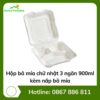 Hộp bã mía chữ nhật 3 ngăn 900ml kèm nắp bã mía