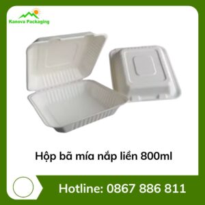 Hộp bã mía nắp liền 1 ngăn 800ml