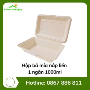 Hộp bã mía nắp liền 1 ngăn 1000ml