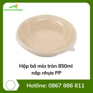 Hộp bã mía tròn 850ml nắp nhựa PP