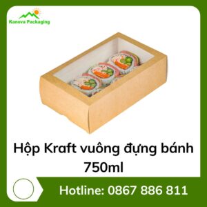 Hộp Kraft vuông đựng bánh 750ml