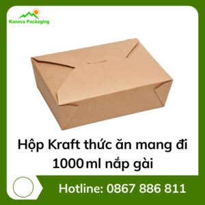 Hộp Kraft thức ăn mang đi 1000 ml nắp gài