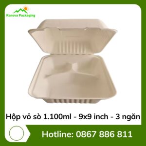 Hộp vỏ sò 1.100ml - 9x9 inch - 3 ngăn