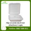 Hộp vỏ sò bã mía 9 inch- 23x23cm - 3 ngăn
