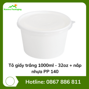 Tô giấy trắng 1000ml - 32oz + nắp nhựa PP 140