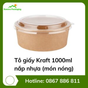 Tô giấy Kraft 1000ml + nắp nhựa (món nóng)