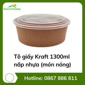 Tô giấy Kraft 1300ml + nắp nhựa (món nóng)