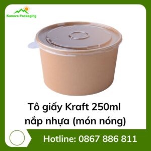 Tô giấy Kraft 250ml + nắp nhựa (món nóng)