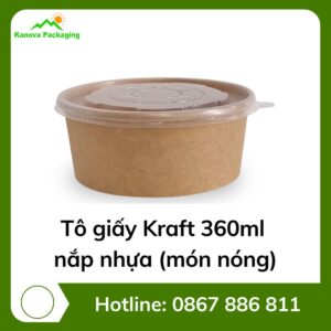 Tô giấy Kraft 360ml + nắp nhựa (món nóng)