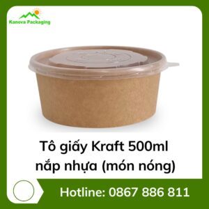 Tô giấy Kraft 500ml + nắp nhựa (món nóng)