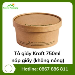 Tô giấy Kraft 750ml + nắp giấy (không nóng)
