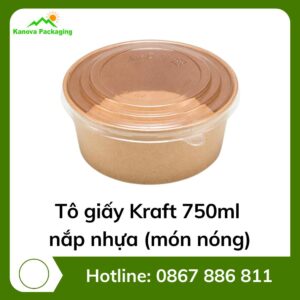 Tô giấy Kraft 750ml + nắp nhựa (món nóng)