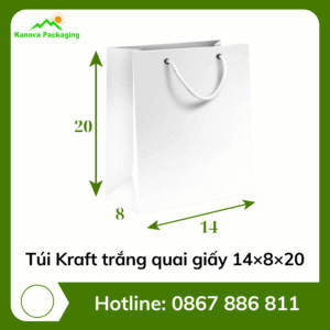Túi Kraft trắng quai giấy 14×8×20