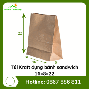Túi Kraft đựng bánh sandwich 16×8×22