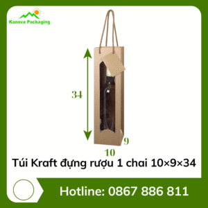 Túi Kraft đựng rượu 1 chai 10×9×34