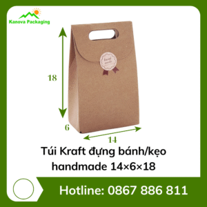 Túi Kraft đựng bánh/kẹo handmade 14×6×18