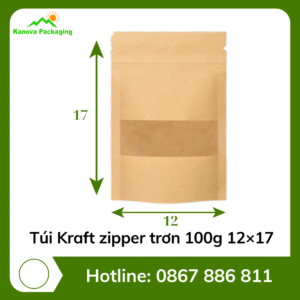Túi Kraft zipper trơn 100g 12×17