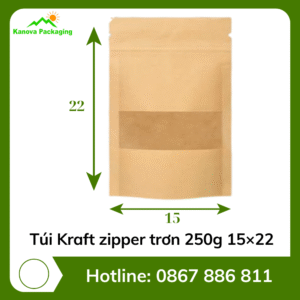 Túi Kraft zipper trơn 250g 15×22