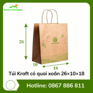 Túi Kraft có quai xoắn 26×10×18