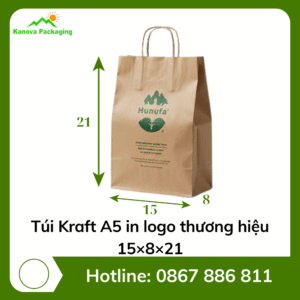 Túi Kraft A5 in logo thương hiệu 15×8×21