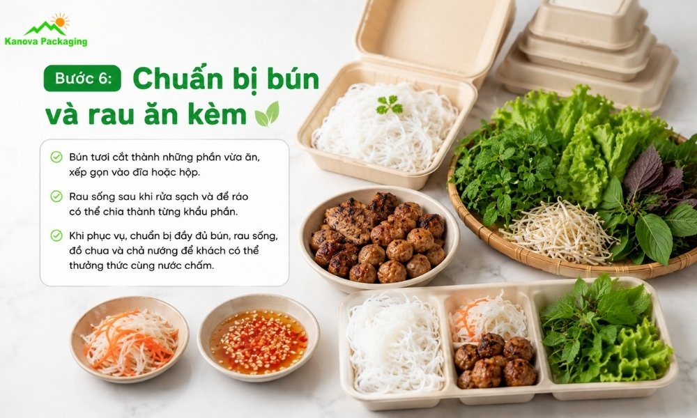Chuẩn bị bún và rau ăn kèm