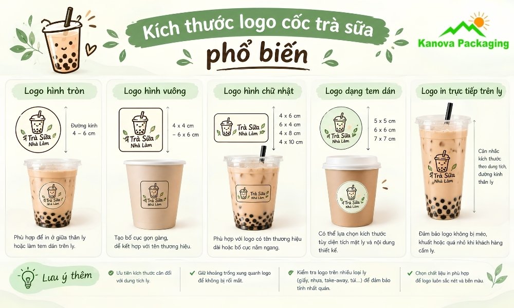 Kích thước logo cốc trà sữa phổ biến