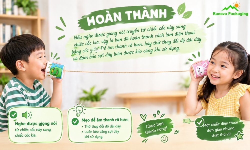 Hoàn thành cách làm điện thoại bằng cốc giấy