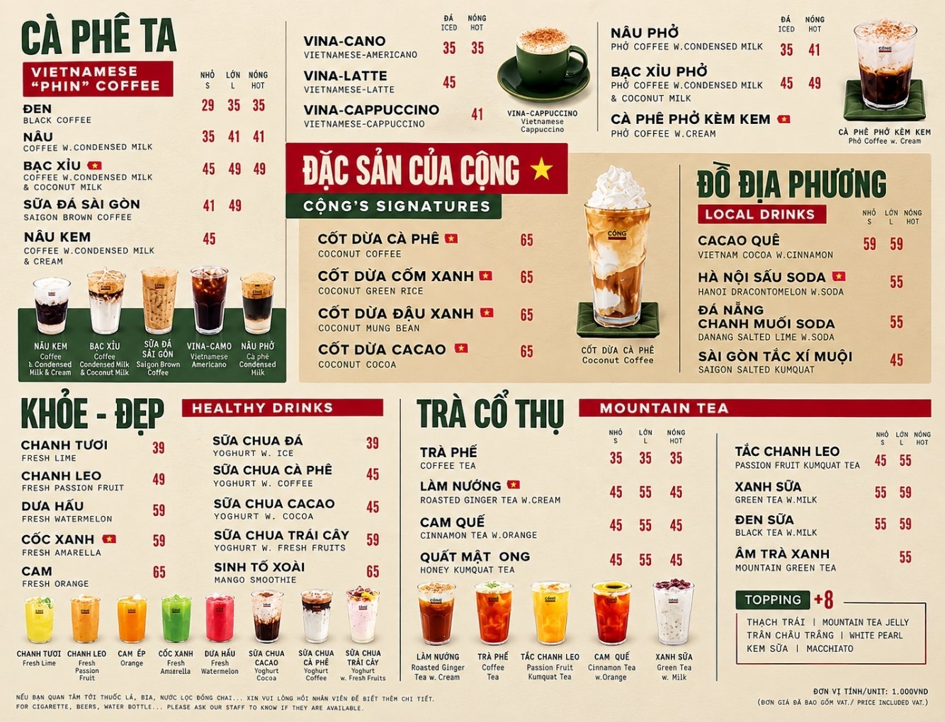 Menu Cộng cà phê cập nhật mới nhất