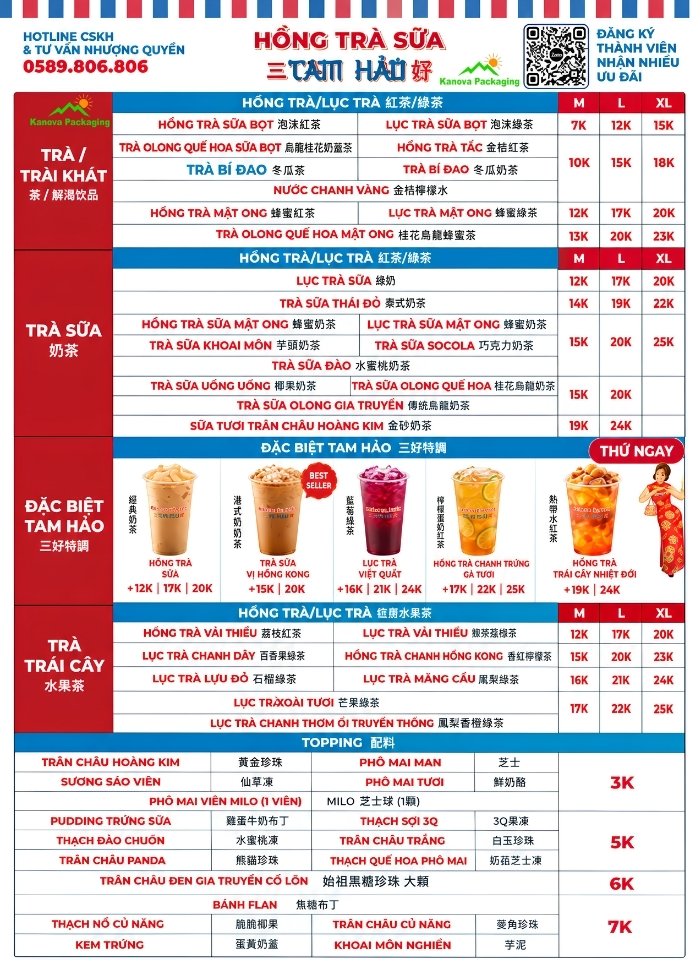 Menu Hồng trà Tam Hảo