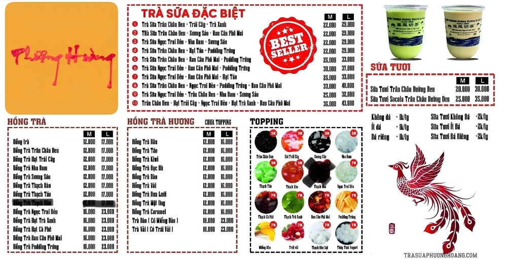 Menu trà sữa Phượng Hoàng mới nhất