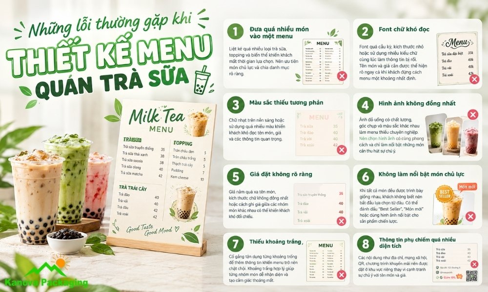 Những lỗi thường gặp khi thiết kế menu quán trà sữa