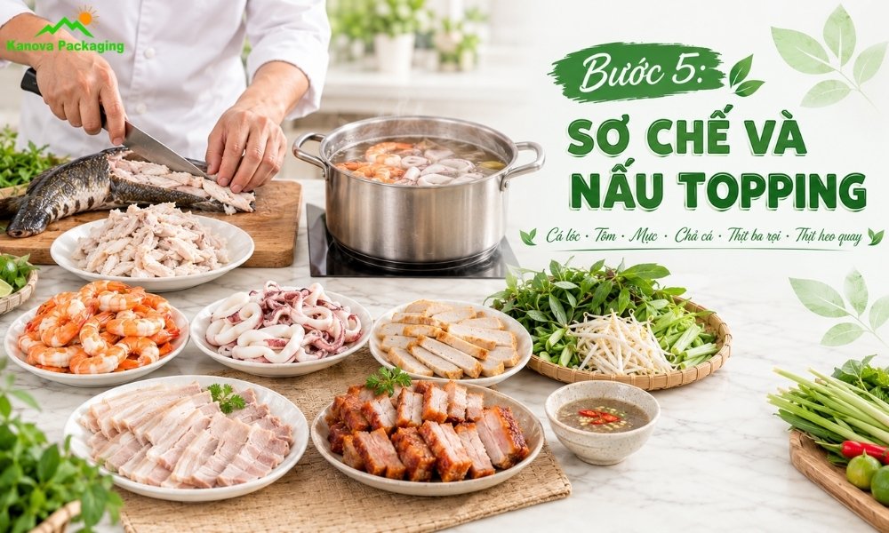 Sơ chế và nấu topping