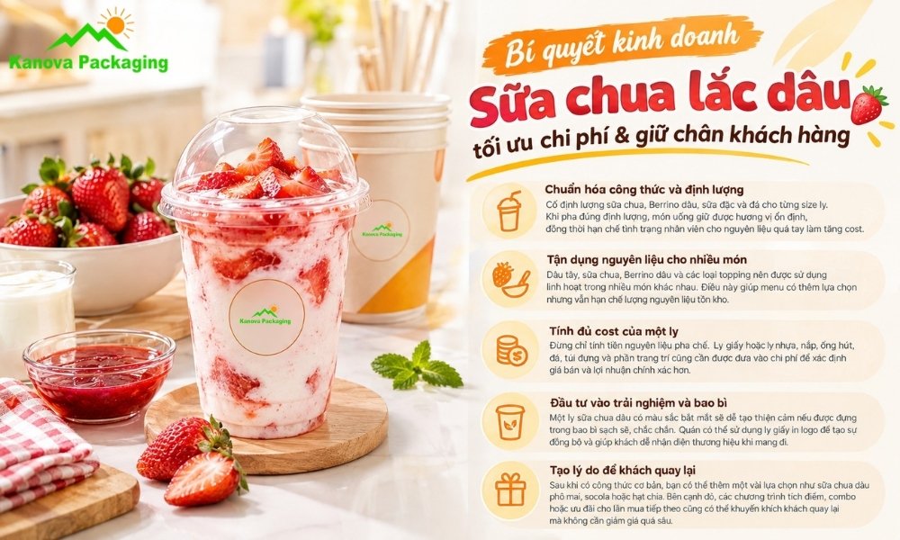 Bí quyết kinh doanh sữa chua lắc dâu tối ưu chi phí & giữ chân khách hàng