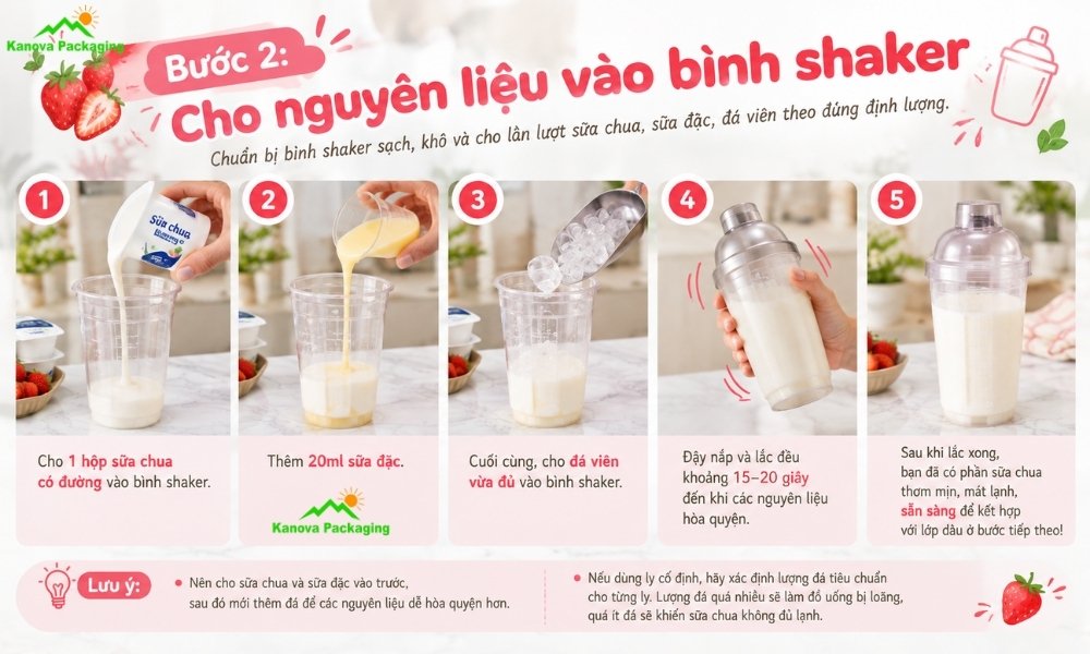 Cho nguyên liệu vào bình shaker