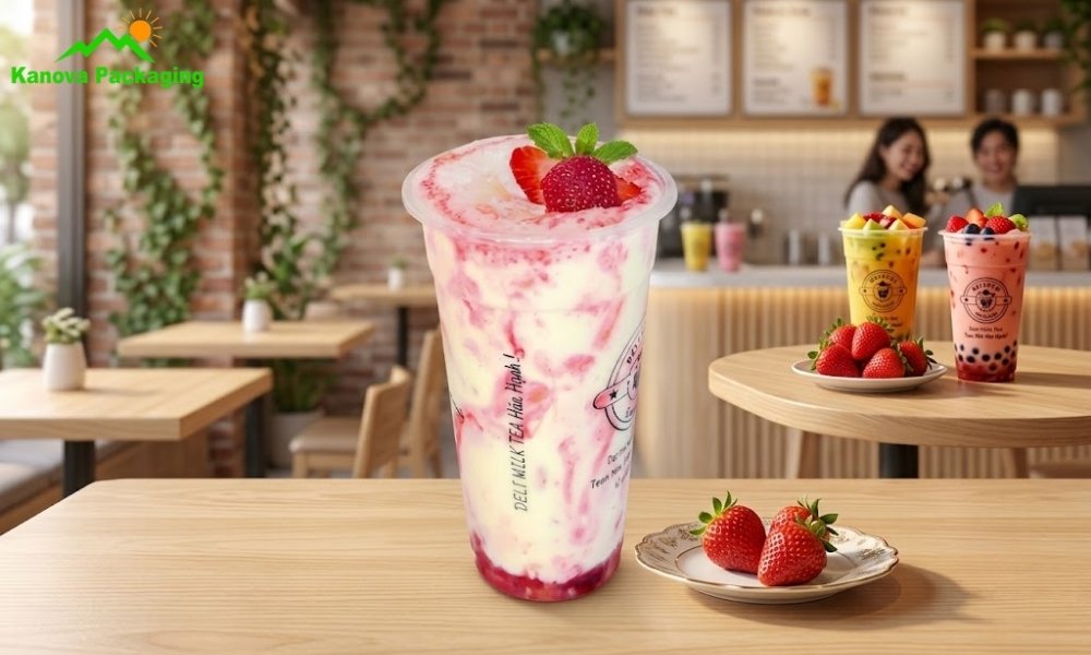 Hoàn thiện ly sữa chua dâu lắc