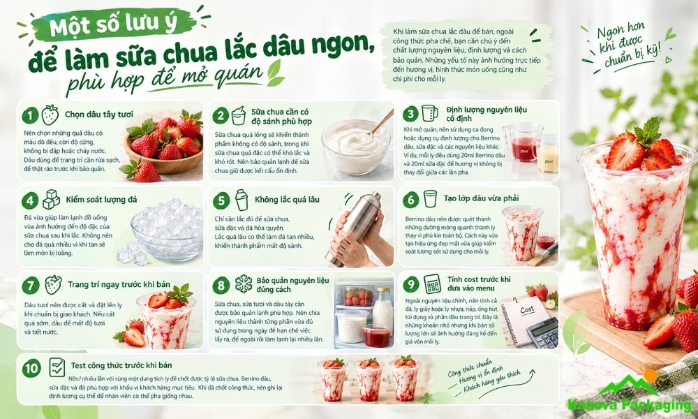 Một số lưu ý để làm sữa chua lắc dâu ngon, phù hợp để mở quán