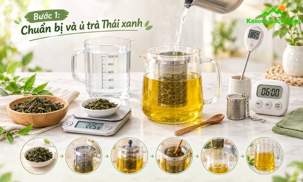 Chuẩn bị và ủ trà Thái xanh