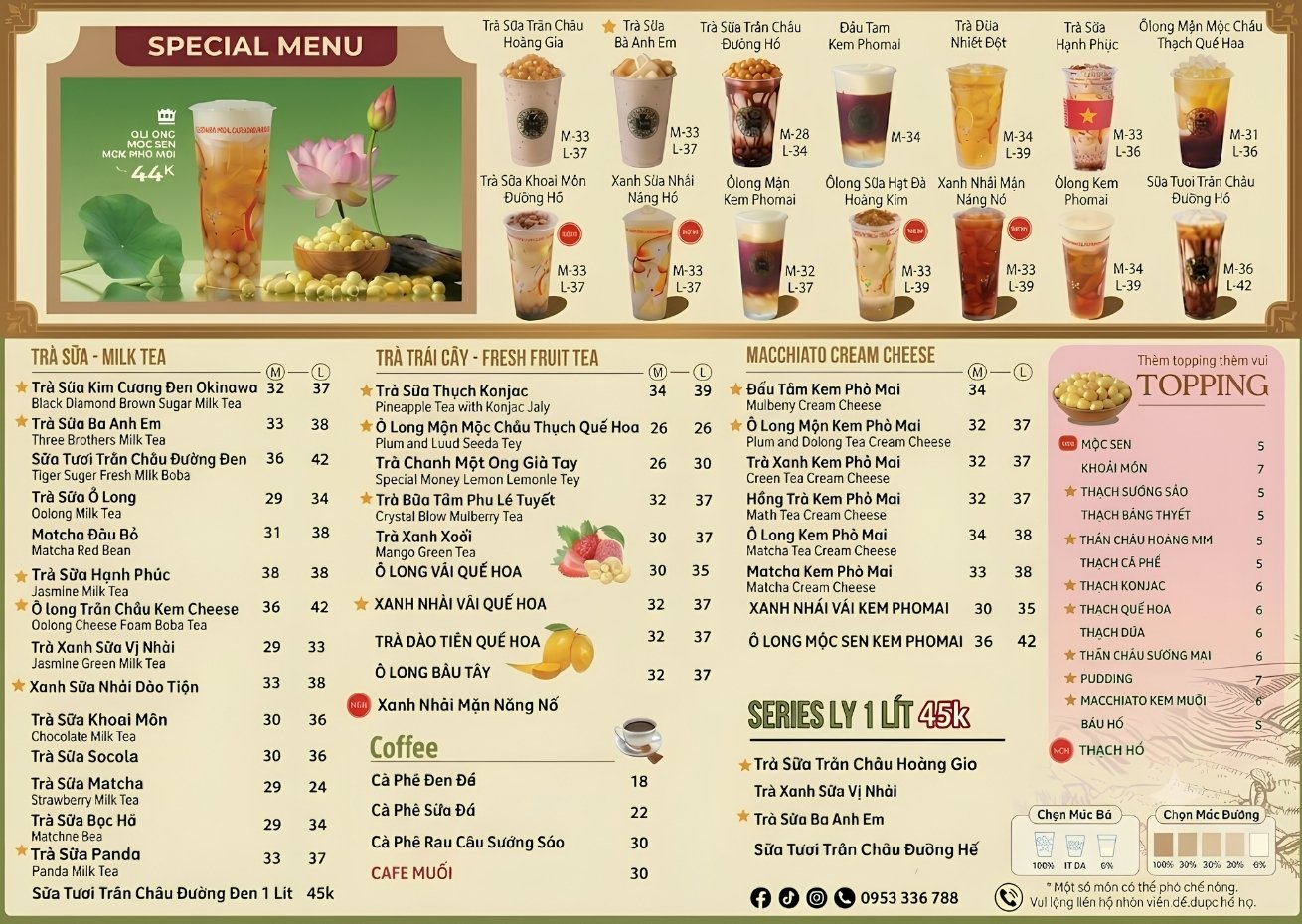 Menu trà sữa ToCoToCo cập nhật mới nhất